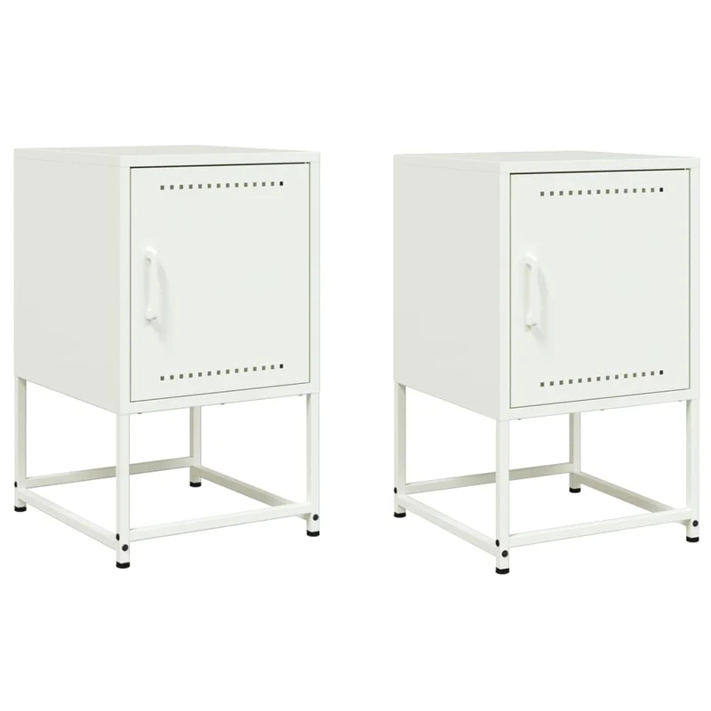Lot de 2 tables de chevet avec compartiment avec porte 36 x 39 x 60,5 cm acier blanc DEC034872