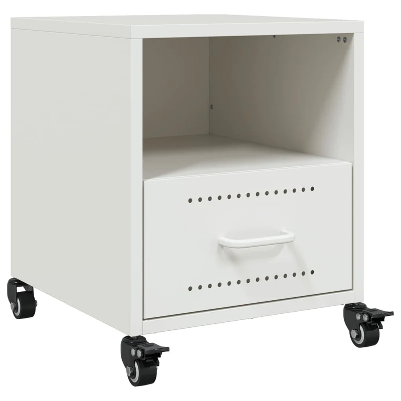 Lot de 2 tables de chevet sur roulettes avec tiroir 36 x 39 x 43,5 cm acier blanc DEC034865