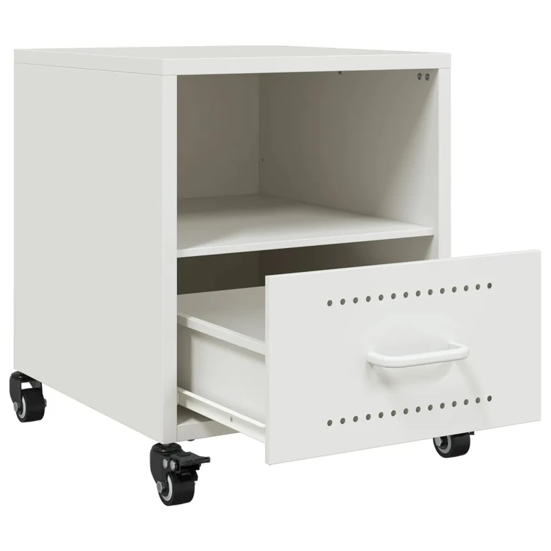 Lot de 2 tables de chevet sur roulettes avec tiroir 36 x 39 x 43,5 cm acier blanc DEC034865