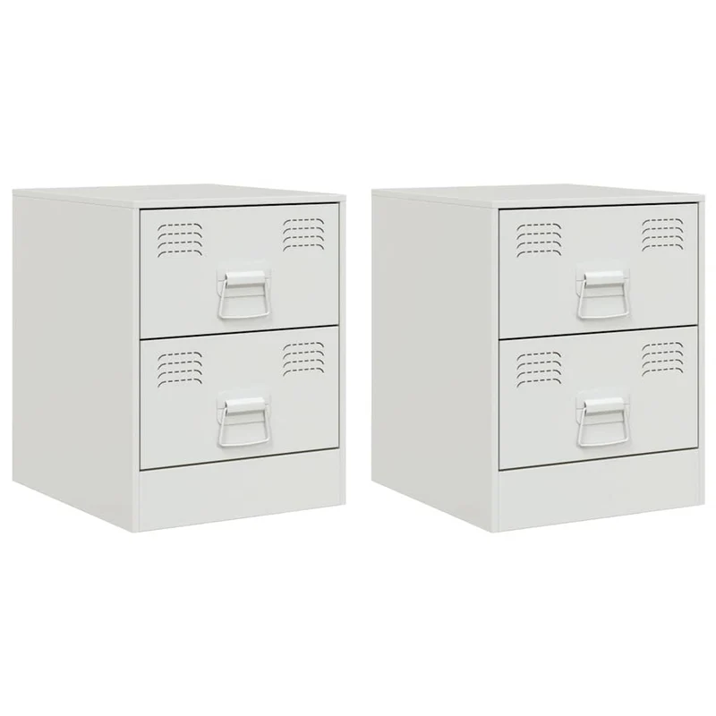 Lot de 2 tables de chevet avec tiroirs 34,5 x 39 x 44 cm acier blanc DEC034852