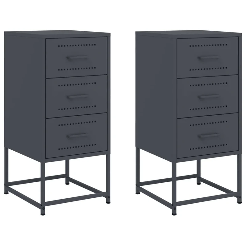 Lot de 2 tables de chevet avec 3 tiroirs 36 x 39 x 78 cm acier anthracite DEC034833