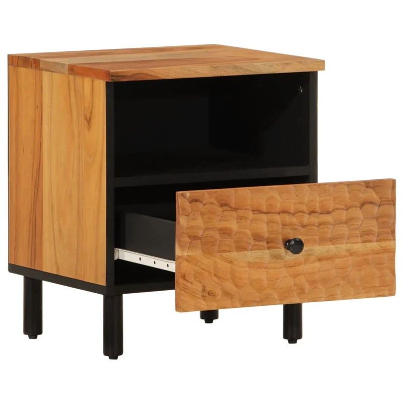 Lot de 2 tables de chevet avec tiroir et compartiment 40 x 33 x 46 cm bois d'acacia et fer DEC034770