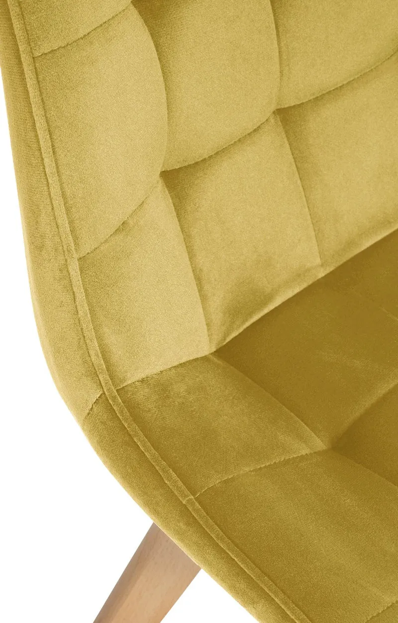 Lot de 2 chaises de salle à manger design scandinave coutures carrées en velours jaune pieds en bois clair 10_0001680