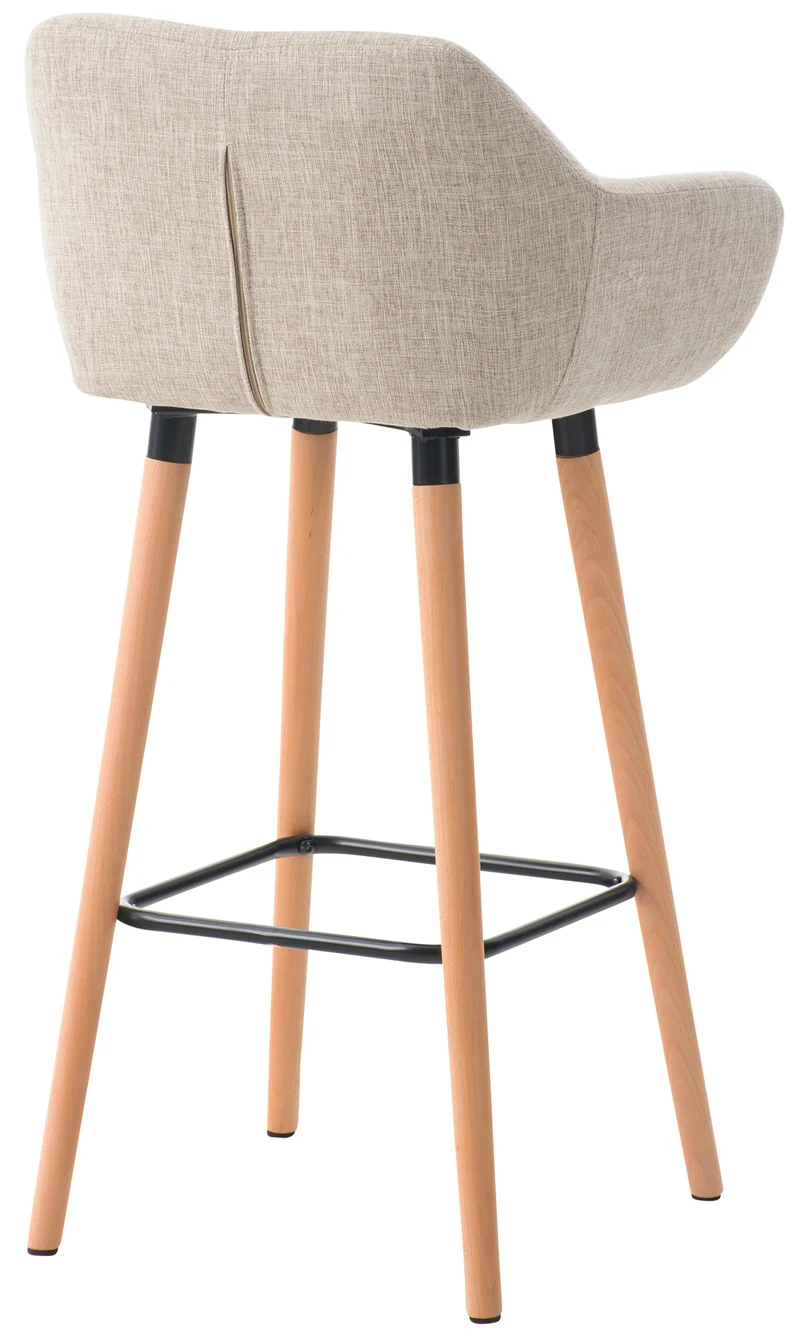 Tabouret de bar lounge x1 design scandinave assise en tissu crème pieds en bois repose-pieds en métal 10_0004922
