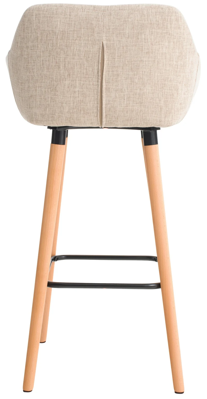 Tabouret de bar lounge x1 design scandinave assise en tissu crème pieds en bois repose-pieds en métal 10_0004922