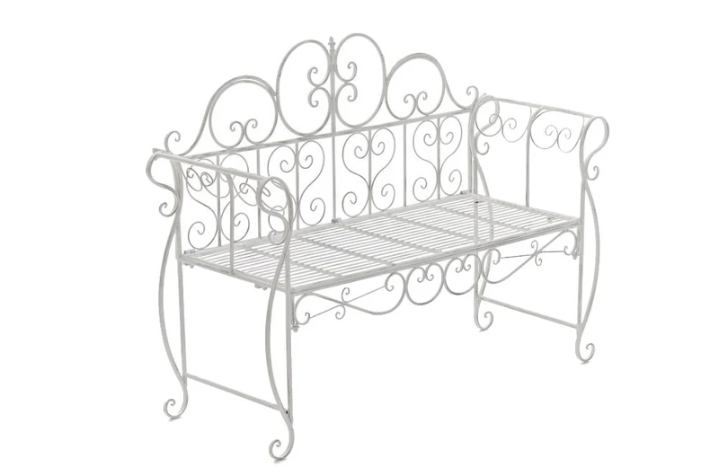 Banc de jardin design rustique largeur 128 cm en métal blanc vieilli 10_0002939
