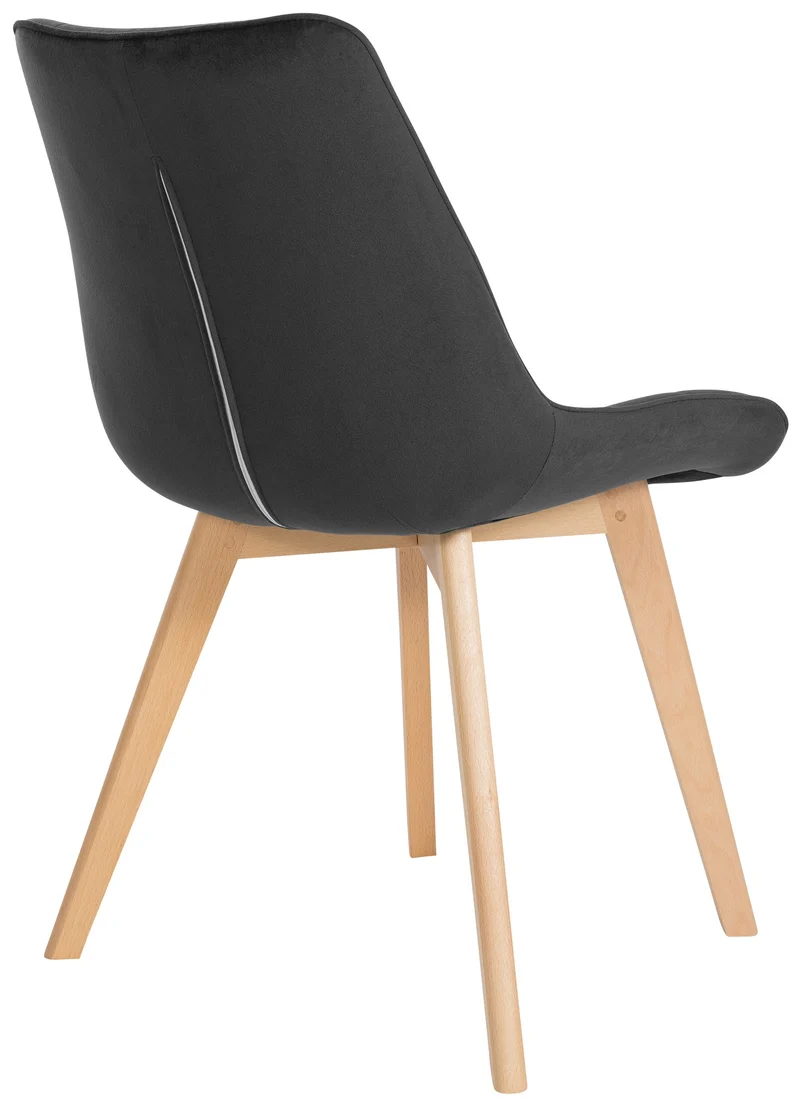 Lot de 2 chaises de salle à manger en tissu velours noir et pieds en bois clair 10_0001683