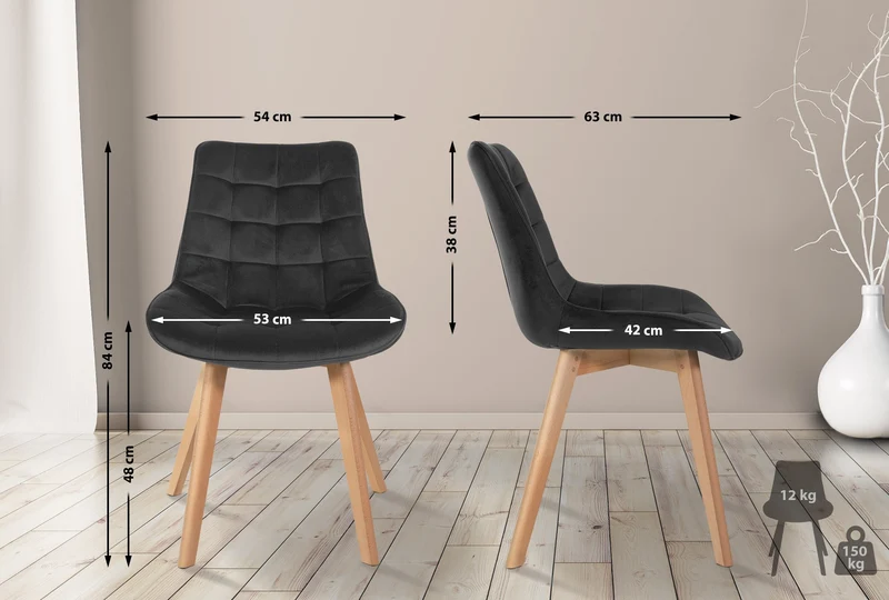 Lot de 2 chaises de salle à manger en tissu velours noir et pieds en bois clair 10_0001683