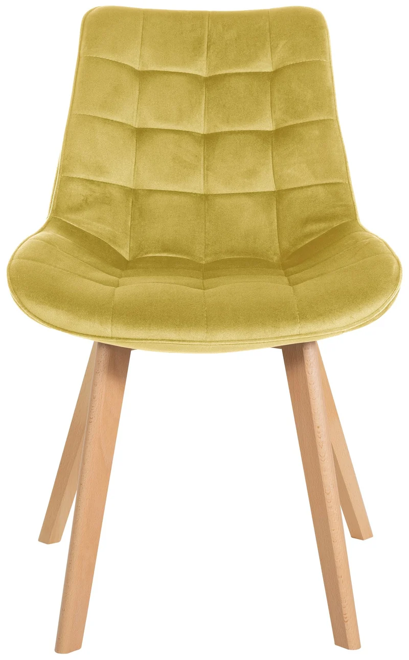 Chaise de salle à manger x1 design scandinave coutures carrées en velours jaune pieds en bois clair 10_0002187