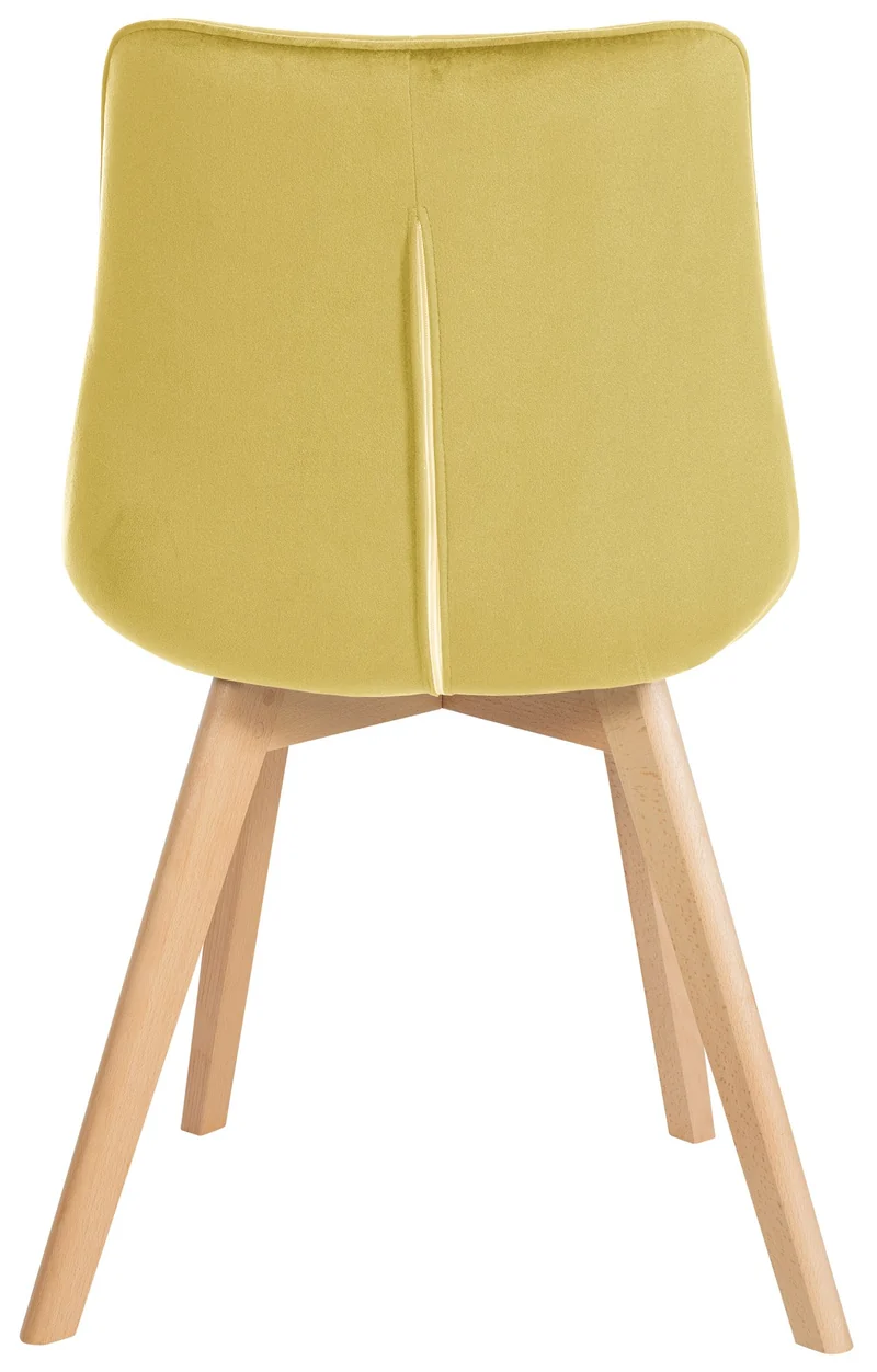 Chaise de salle à manger x1 design scandinave coutures carrées en velours jaune pieds en bois clair 10_0002187