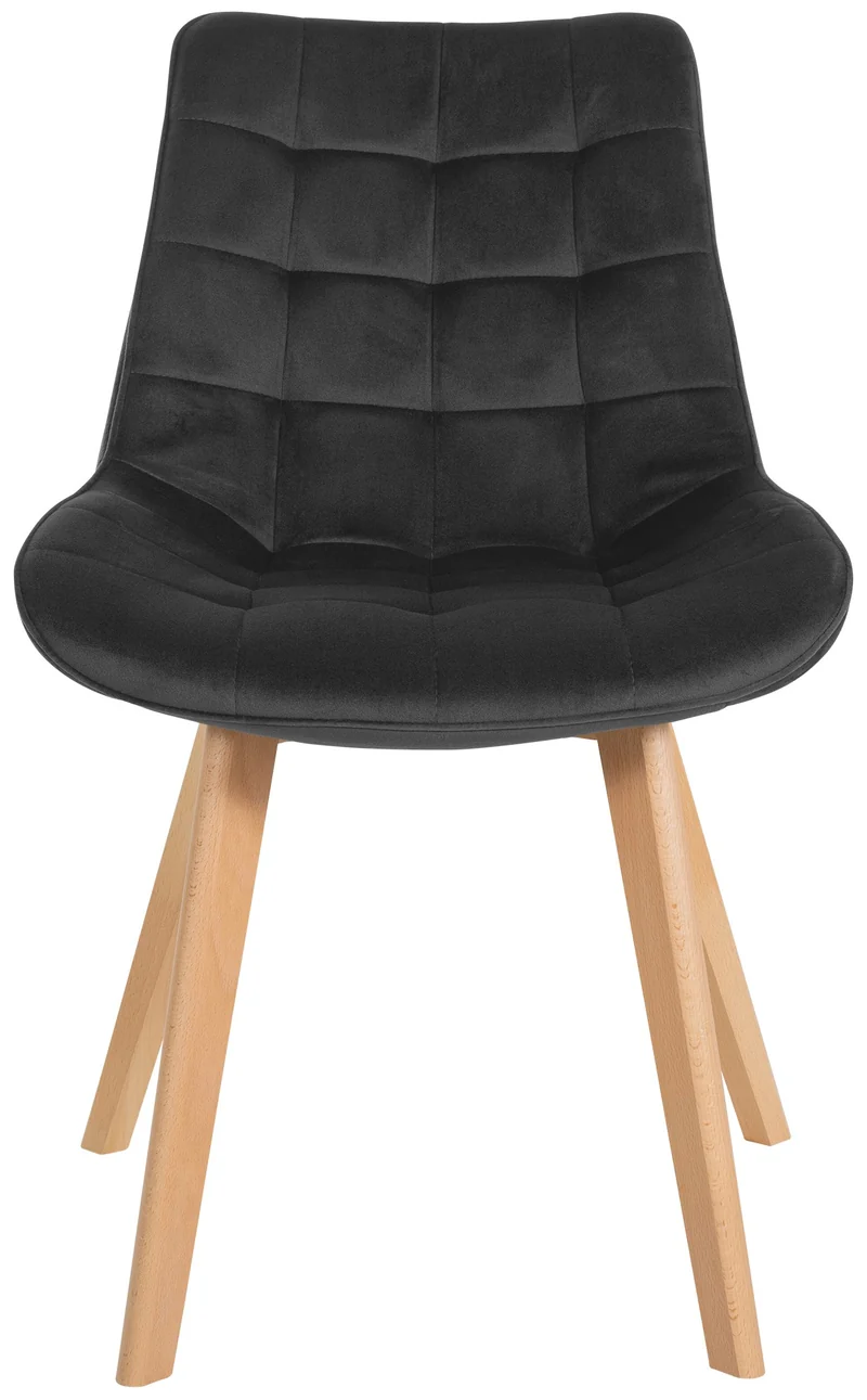 Chaise de salle à manger x1 design scandinave coutures carrées en velours noir pieds en bois clair 10_0002190