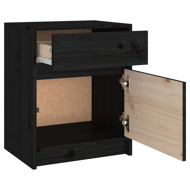 Lot de 2 tables de chevet avec tiroir et compartiment avec porte 40 x 31 x 50 cm bois de pin noir DEC035516