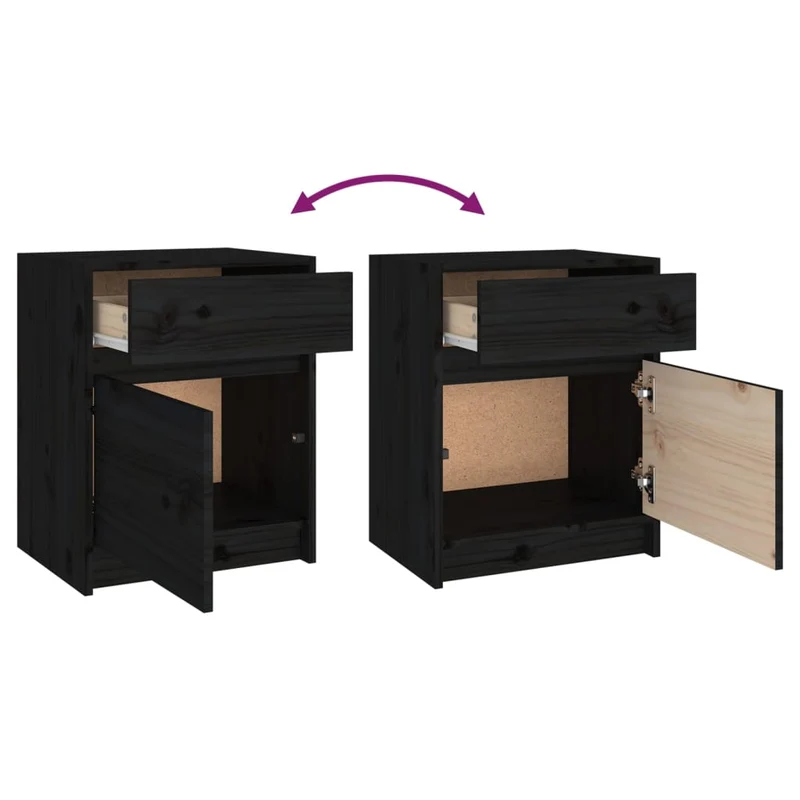 Lot de 2 tables de chevet avec tiroir et compartiment avec porte 40 x 31 x 50 cm bois de pin noir DEC035516