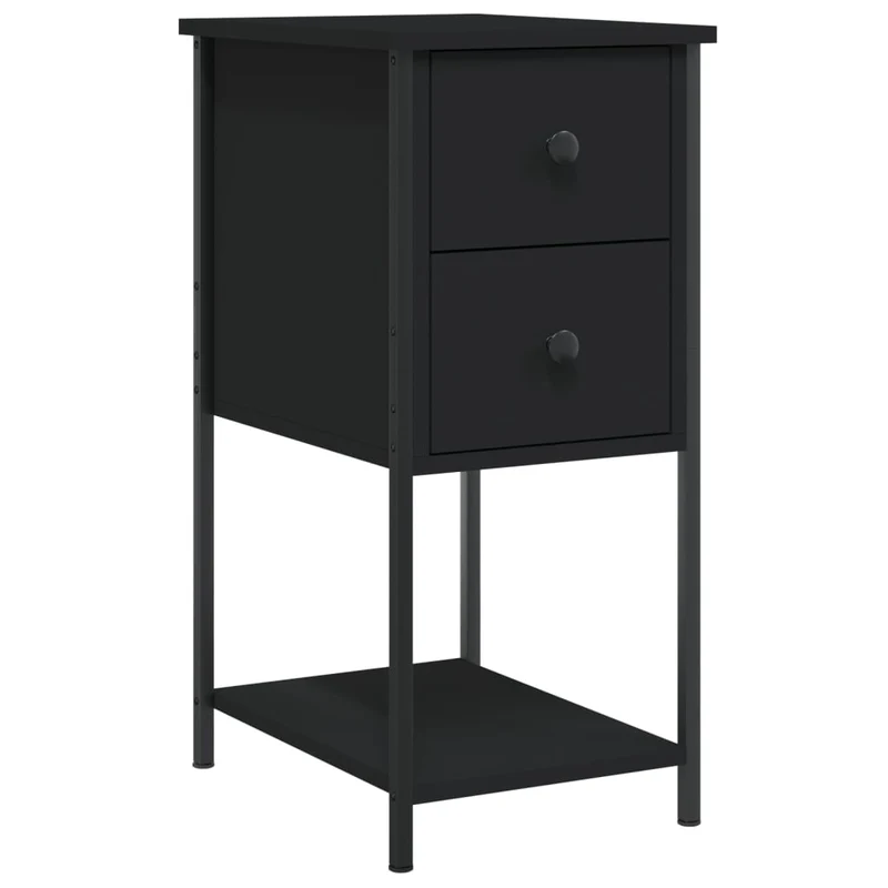 Lot de 2 tables de chevet avec deux tiroirs et étagère 32 x 42 x 70 cm bois d'ingénierie noir DEC035459