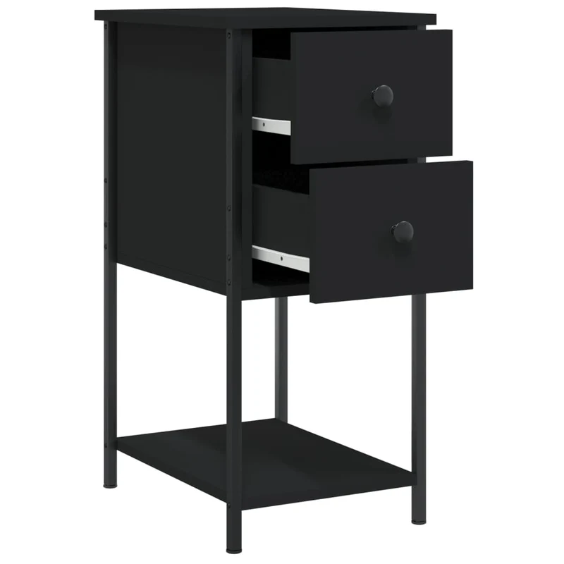 Lot de 2 tables de chevet avec deux tiroirs et étagère 32 x 42 x 70 cm bois d'ingénierie noir DEC035459