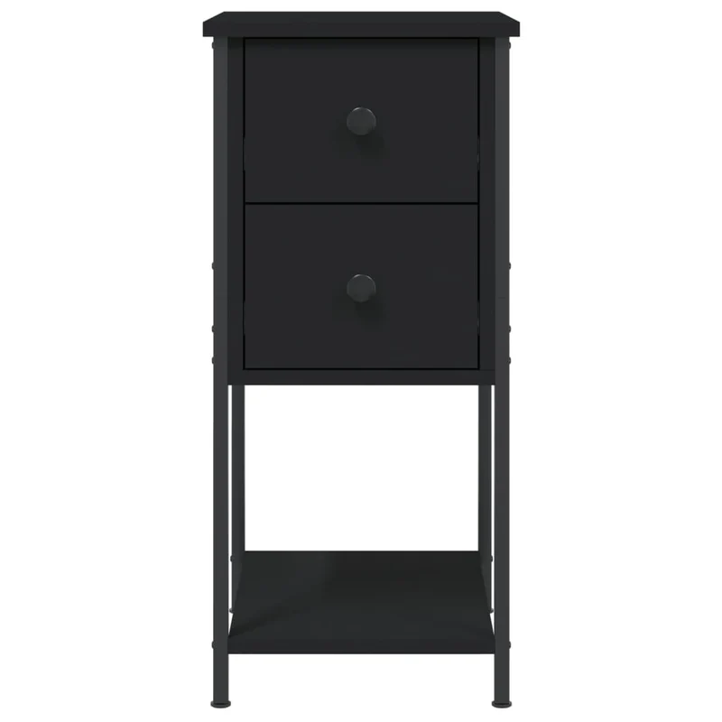 Lot de 2 tables de chevet avec deux tiroirs et étagère 32 x 42 x 70 cm bois d'ingénierie noir DEC035459