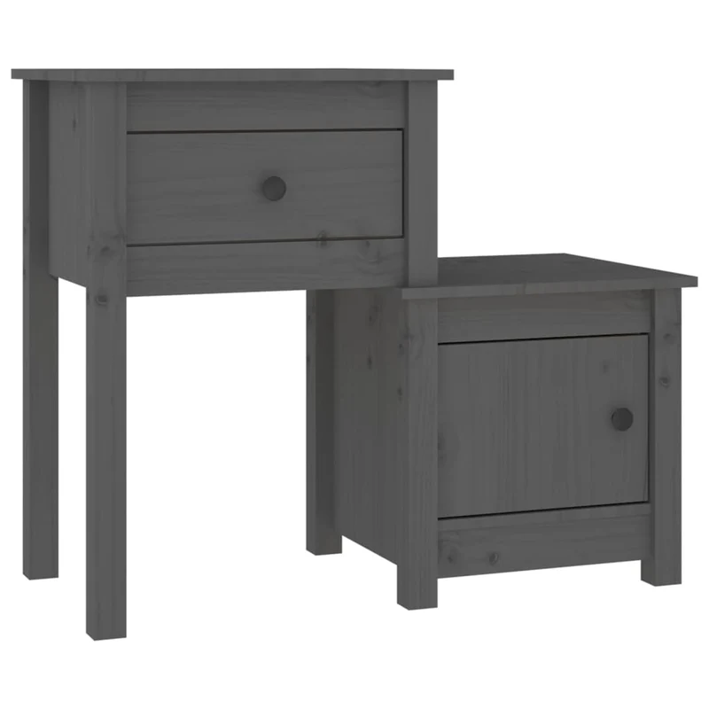 Lot de 2 tables de chevet avec tiroir et compartiment avec porte 79,5 x 38 x 65,5 cm bois de pin gris DEC035337
