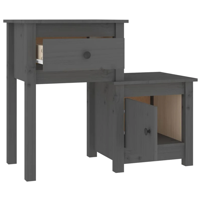 Lot de 2 tables de chevet avec tiroir et compartiment avec porte 79,5 x 38 x 65,5 cm bois de pin gris DEC035337