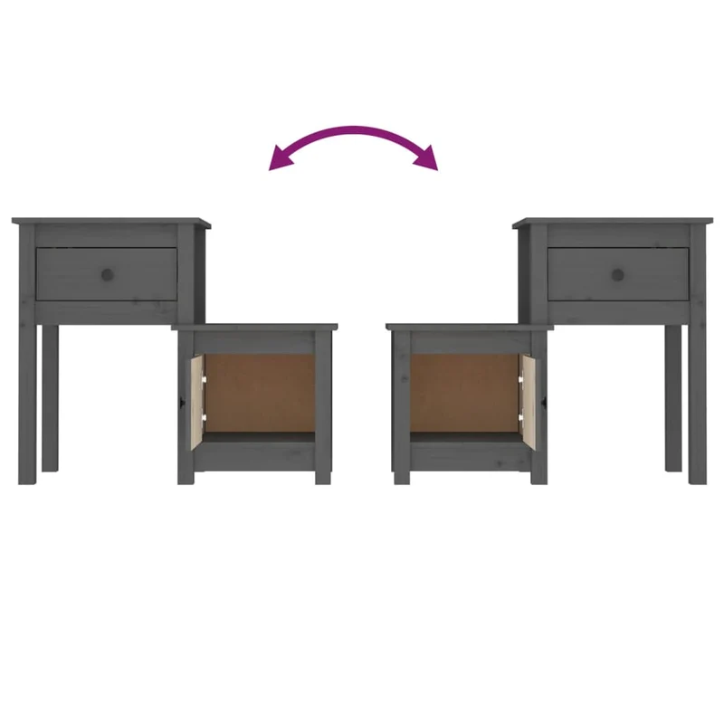 Lot de 2 tables de chevet avec tiroir et compartiment avec porte 79,5 x 38 x 65,5 cm bois de pin gris DEC035337