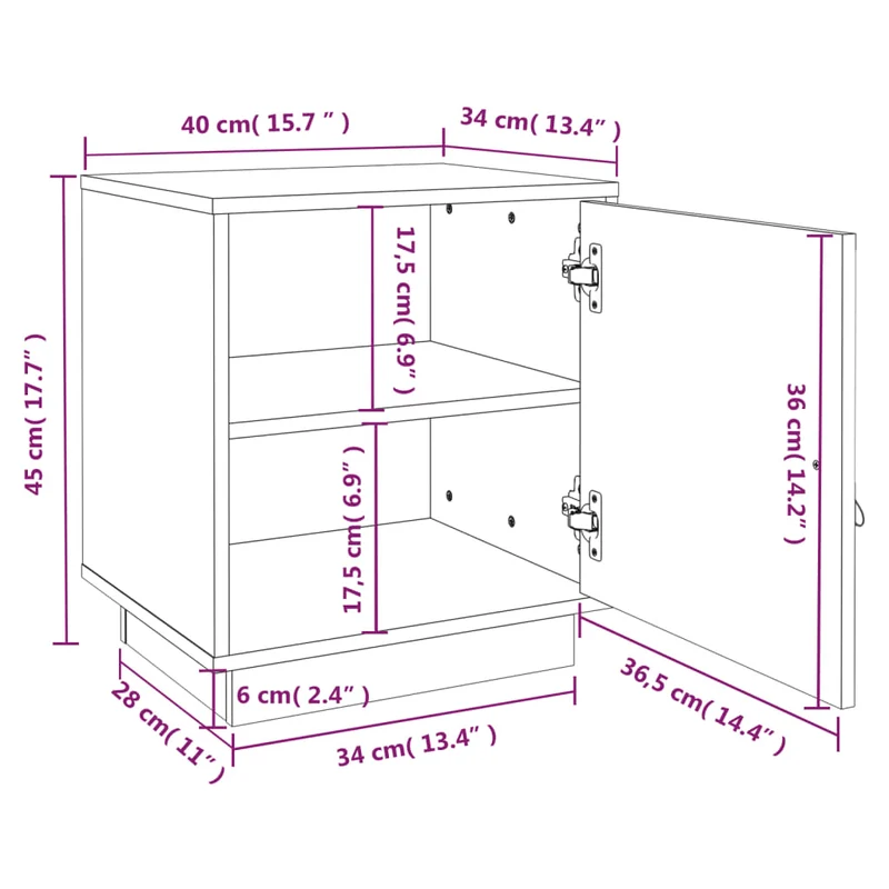 Lot de 2 tables de chevet avec compartiment avec porte 40 x 34 x 45 cm bois de pin gris DEC035324