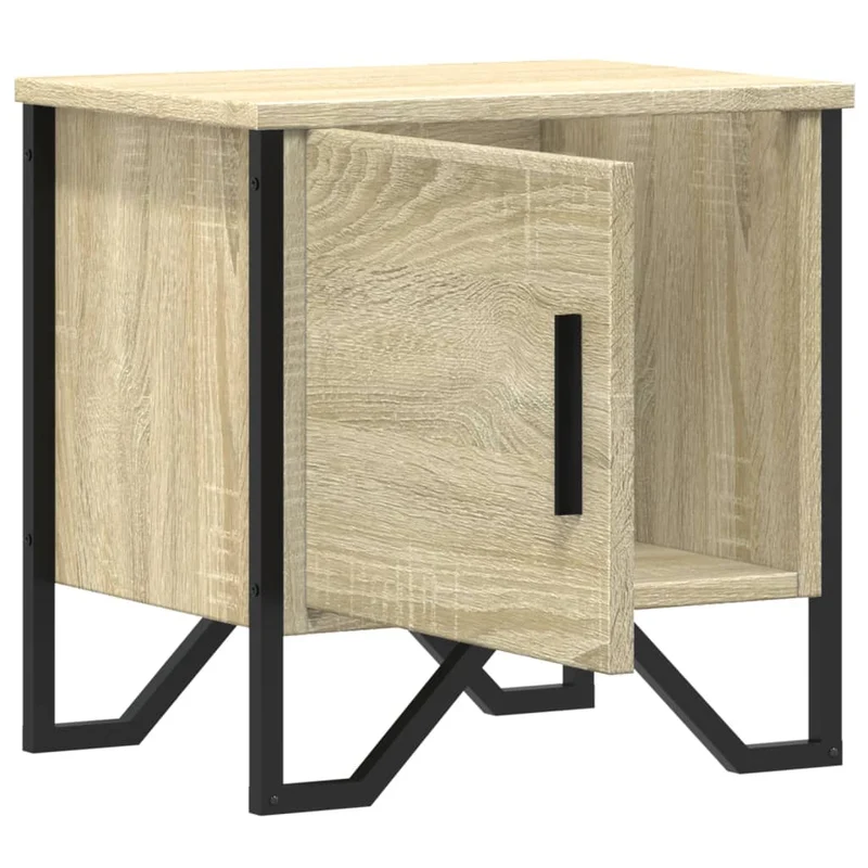Lot de tables de chevet avec compartiment avec porte 40 x 30 x 40 cm bois d'ingénierie couleur chêne et métal DEC035225