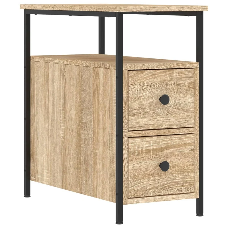 Lot de 2 tables de chevet avec tiroirs et étagère 30 x 60 x 60 cm bois ingénierie chêne et fer DEC035219