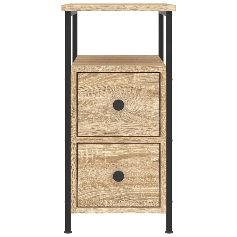 Lot de 2 tables de chevet avec tiroirs et étagère 30 x 60 x 60 cm bois ingénierie chêne et fer DEC035219