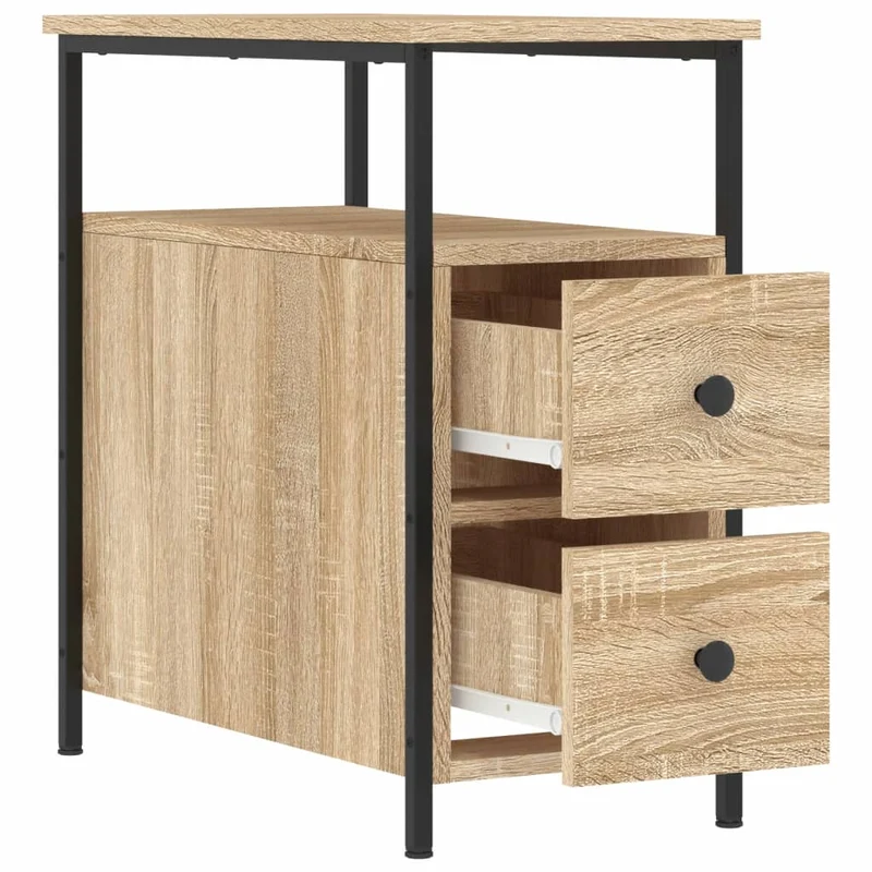 Lot de 2 tables de chevet avec tiroirs et étagère 30 x 60 x 60 cm bois ingénierie chêne et fer DEC035219