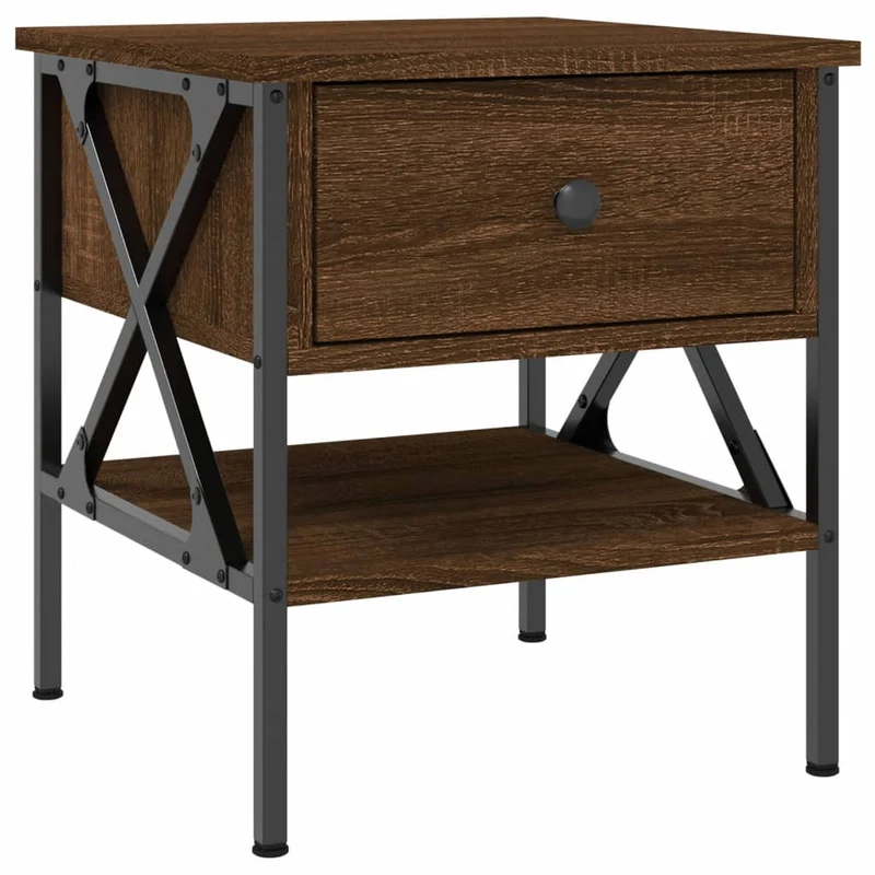 Lot de 2 tables de chevet avec tiroir et étagère 40 x 42 x 45 cm bois ingénierie marron et fer DEC035203