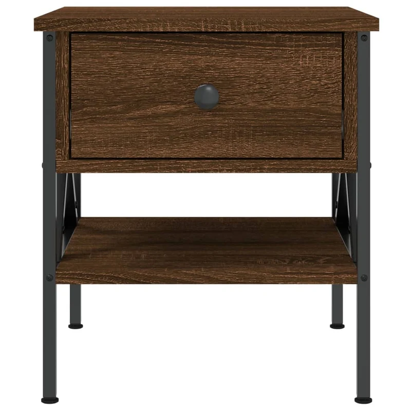 Lot de 2 tables de chevet avec tiroir et étagère 40 x 42 x 45 cm bois ingénierie marron et fer DEC035203