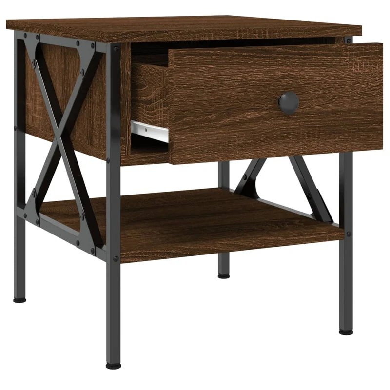 Lot de 2 tables de chevet avec tiroir et étagère 40 x 42 x 45 cm bois ingénierie marron et fer DEC035203