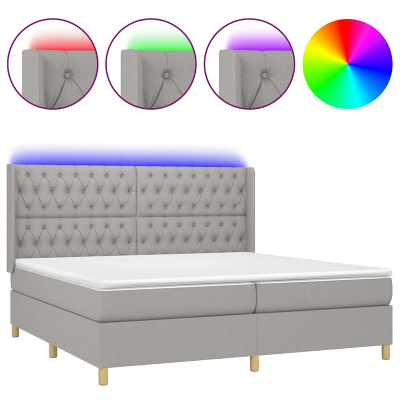 Cadre de lit LED avec sommier tête de lit matelas surmatelas 200x200 cm tissu gris clair TDL0207776