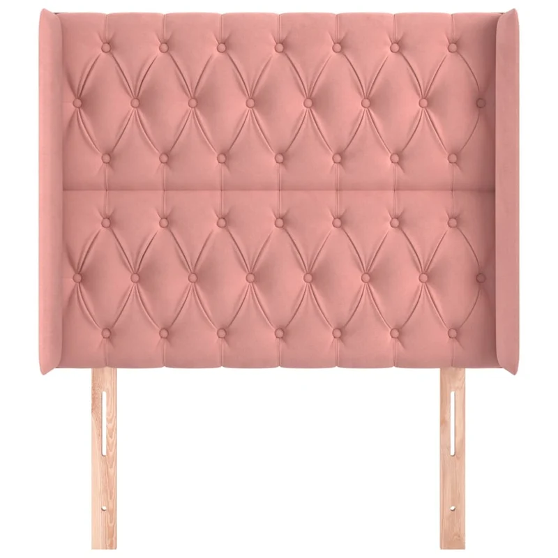 Tête de lit accessoire couchage chambre à coucher meuble avec rebord latéral capitonné 103 x 16 x 118/128 cm Tissu velours rose TDL0204369