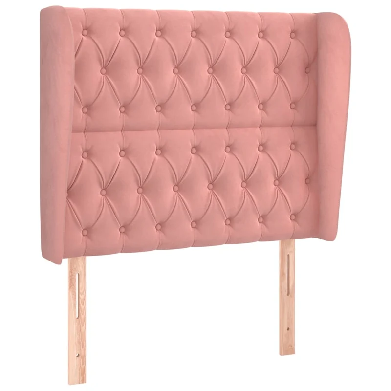 Tête de lit accessoire couchage chambre à coucher meuble avec rebord latéral capitonné 103 x 23 x 118/128 cm Tissu velours rose TDL0204359