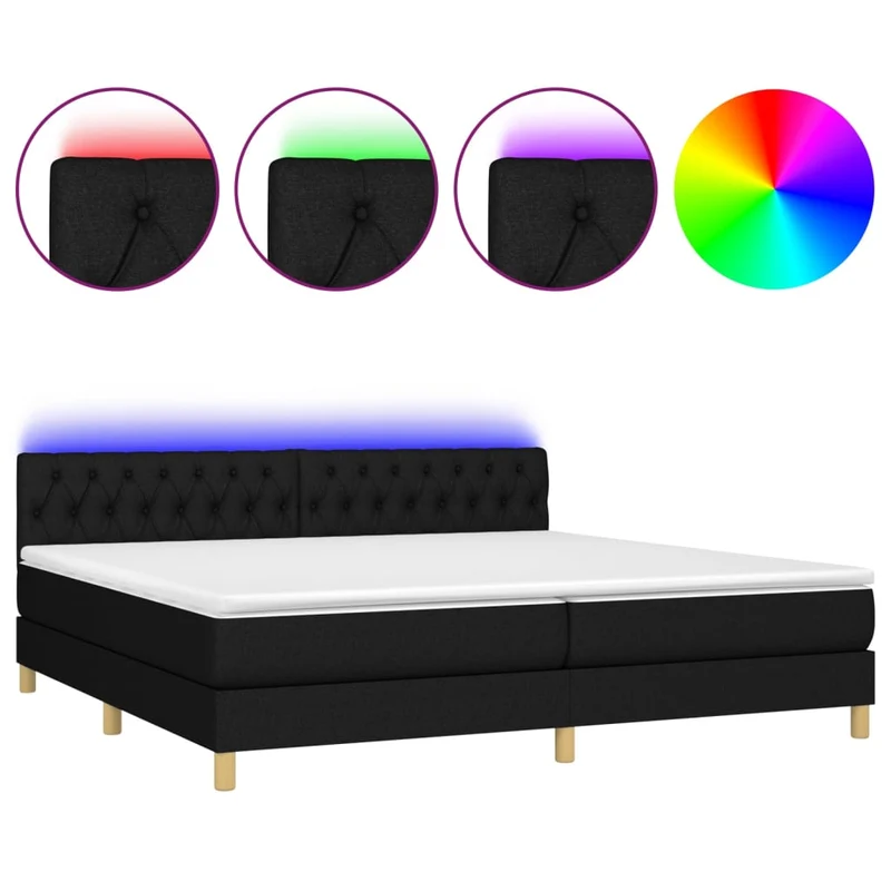 Cadre de lit LED avec sommier tête de lit matelas 200x200 cm tissu noir TDL0208134