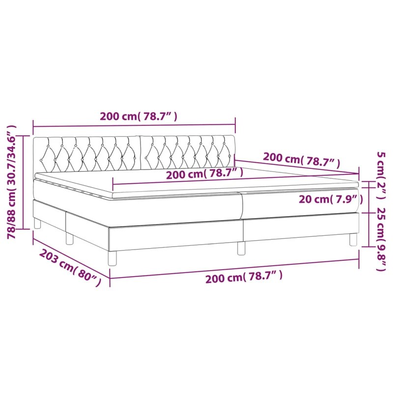 Cadre de lit LED avec sommier tête de lit matelas 200x200 cm tissu noir TDL0208134