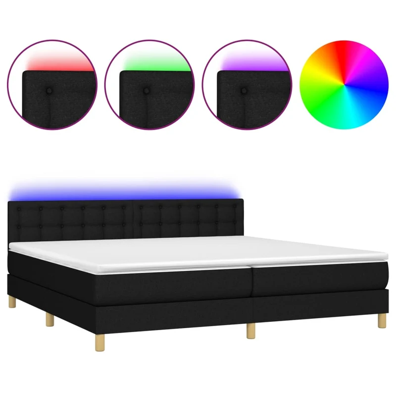 Cadre de lit LED avec sommier tête de lit matelas 200x200 cm tissu noir TDL0208132