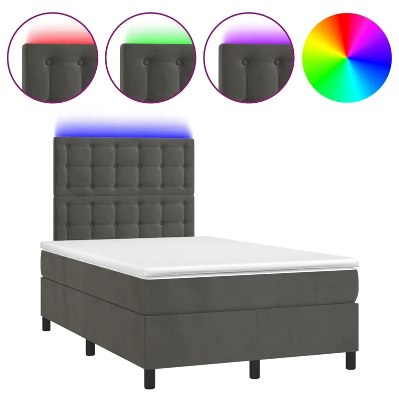 Cadre de lit LED avec sommier tête de lit matelas surmatelas 120x200 cm tissu velours gris foncé TDL0207734