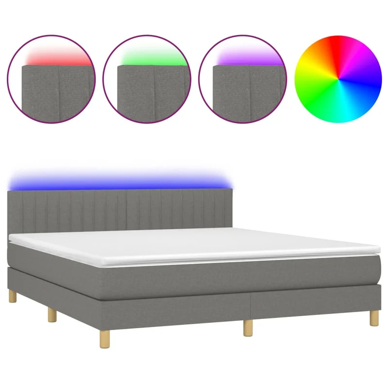 Cadre de lit LED avec sommier tête de lit matelas 180x200 cm tissu gris foncé TDL0208324