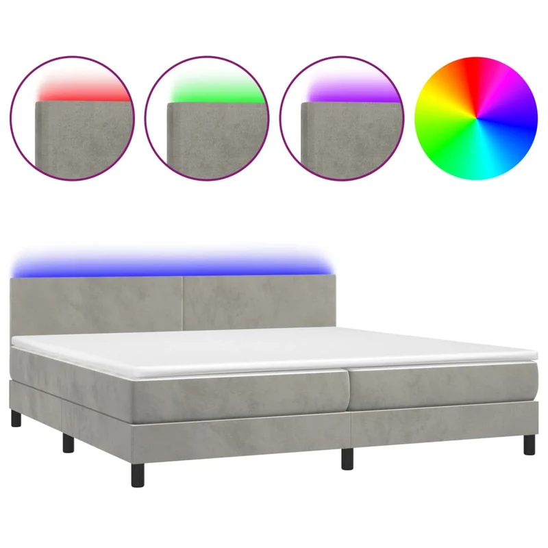 Cadre de lit LED avec sommier tête de lit matelas surmatelas 200x200 cm tissu velours gris clair TDL0207773
