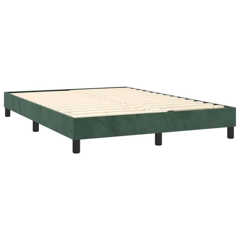 Sommier à lattes sur pieds cadre de lit 140x190 cm tissu velours vert foncé TDL0206885
