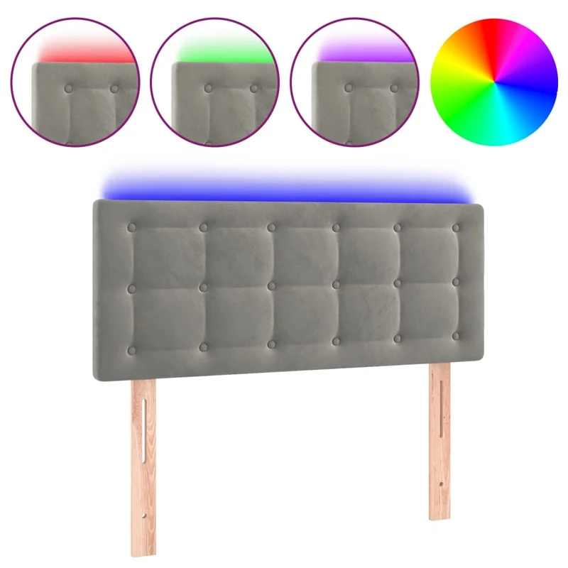 Tête de lit accessoire couchage chambre à coucher meuble à LED 80 x 5 x 78/88 cm tissu velours gris clair TDL0201267