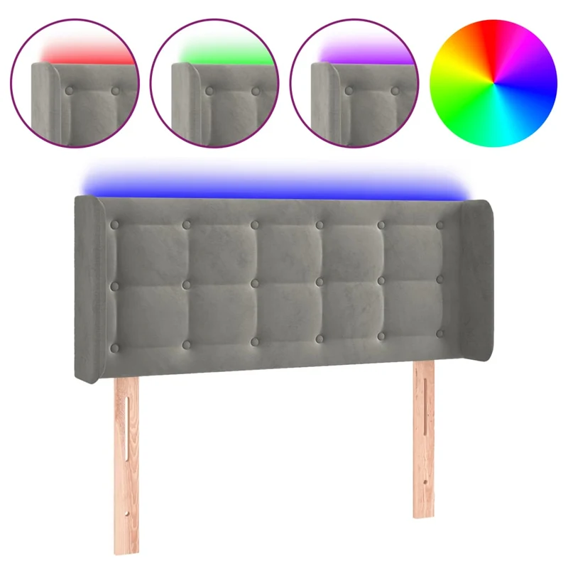 Tête de lit accessoire couchage chambre à coucher meuble à LED 83 x 16 x 78/88 cm tissu velours gris clair TDL0201244