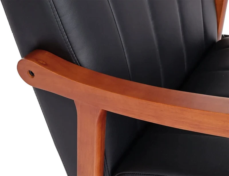Fauteuil à bascule rocking chair relax avec accoudoirs en synthétique noir cadre aspect noyer FAB04033