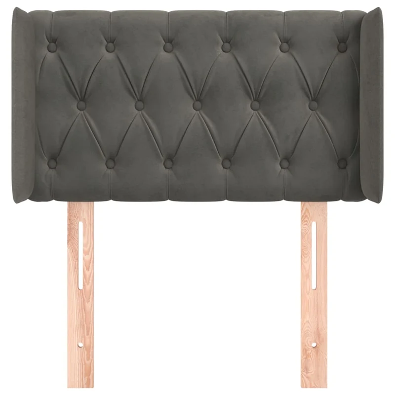 Tête de lit accessoire couchage chambre à coucher meuble avec rebord latéral capitonné 83 x 16 x 78/88 cm tissu velours gris foncé TDL0204898