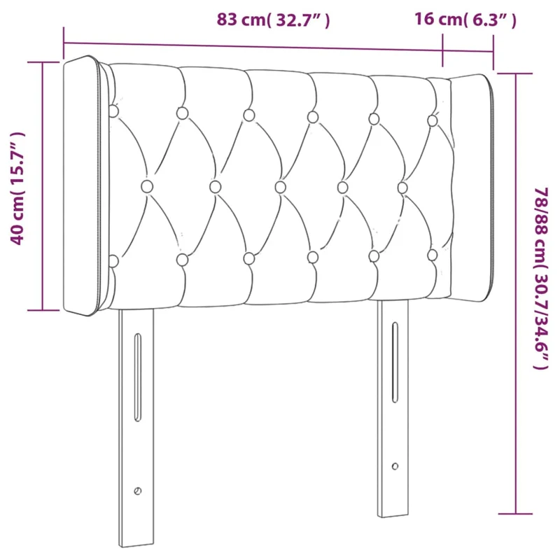 Tête de lit accessoire couchage chambre à coucher meuble avec rebord latéral capitonné 83 x 16 x 78/88 cm tissu velours gris foncé TDL0204898