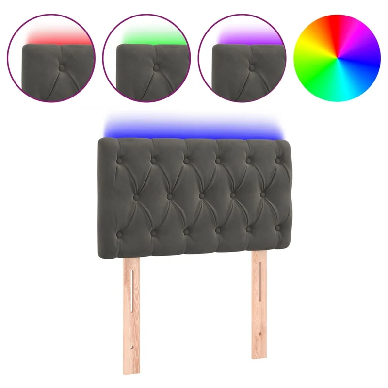 Tête de lit accessoire couchage chambre à coucher meuble à LED capitonné 80 x 7 x 78/88 cm tissu velours gris foncé TDL0201027