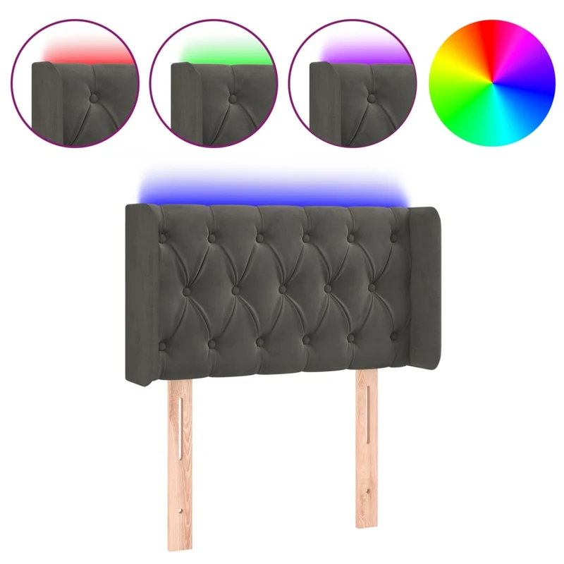 Tête de lit accessoire couchage chambre à coucher meuble à LED capitonné 83 x 16 x 78/88 cm tissu velours gris foncé TDL0201013