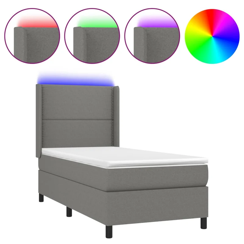 Cadre de lit LED avec sommier tête de lit matelas 100x200 cm tissu gris foncé TDL0208430