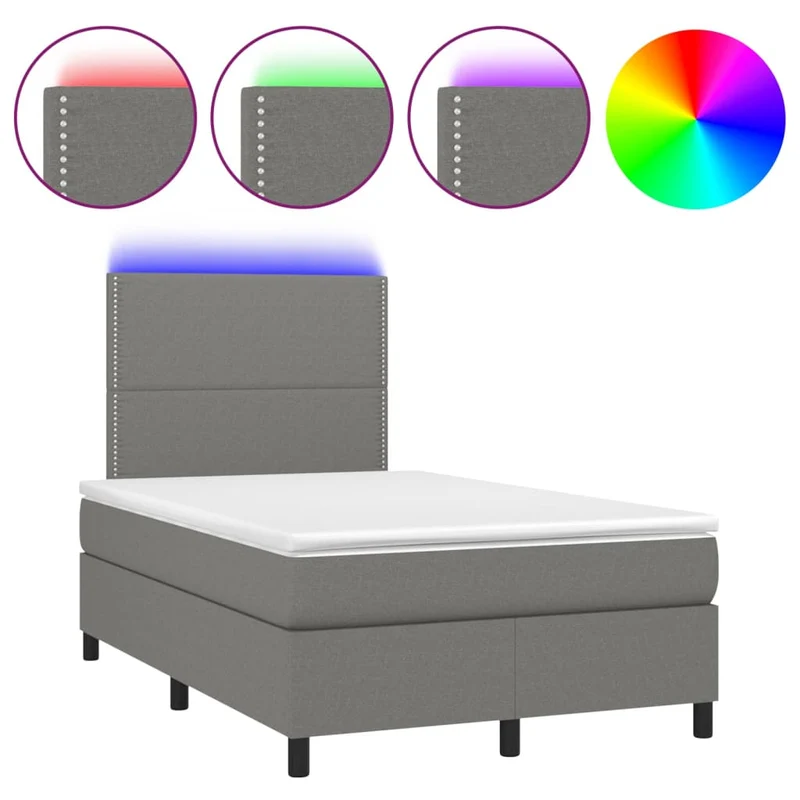 Cadre de lit LED avec sommier tête de lit matelas 120x200 cm tissu gris foncé TDL0208410